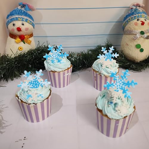 50Pcs Pink Edible Cupcake Cake Toppers Snowflake Cake Decorations for Christmas Winter Frozen Theme Party Supply Decoration Multi (50 Count)