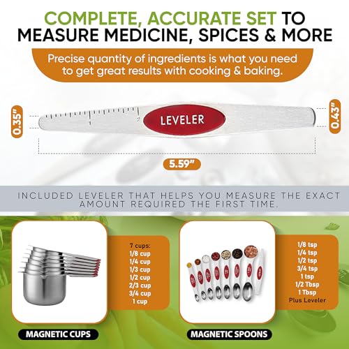 Magnetic Measuring Cups & Spoons Set of 15 with Levelers