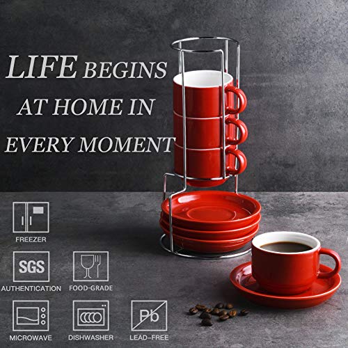 Sweejar Porcelain Espresso Cups with Saucers (4 Count)