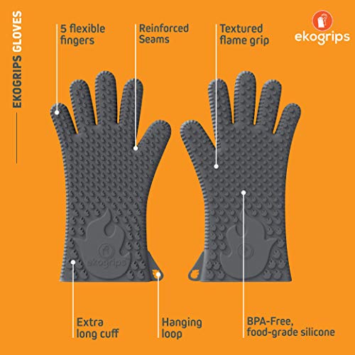 Ekogrips Premium Heat Resistant BBQ Grilling Gloves for Indoor and Outdoor Cooking (2 Count)