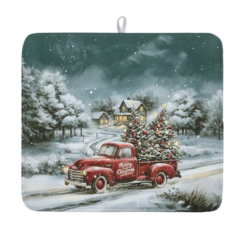 Merry Christmas Decorations Dish Drying Mat 16x18 Inch