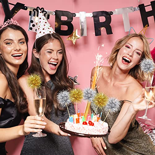100 Pcs Foil Firework Cupcake Toppers Gold and Silver Sparkle Tinsel Cake Toppers New Year Cake Decoration Cocktail Fruit Toothpick for Birthday Wedding Graduation Party (100 Count)