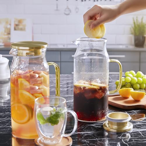 2 Liter 68 oz Gold Glass Pitcher with Lid and Handle