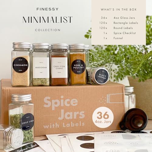 Minimalist Spice Jars with Labels (36 Count)