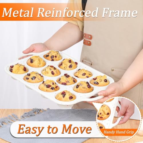 Silicone Muffin Pans for Baking with Metal Framed (2 Count)