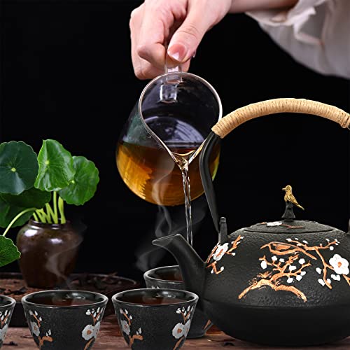 Cast Iron Teapot 40.6oz Japanese Tea Kettle Set with 4 Tea Cups