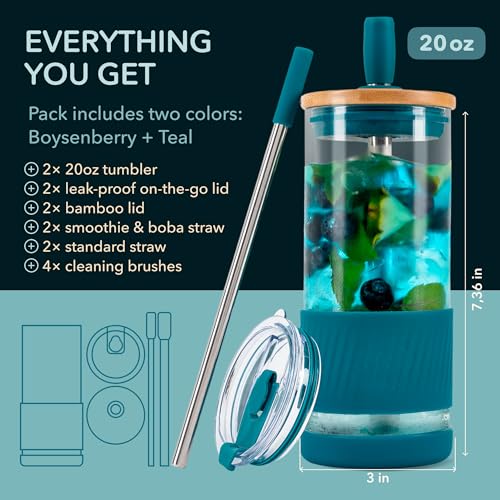 Glass Cups With Lids and Straws (2 Count)