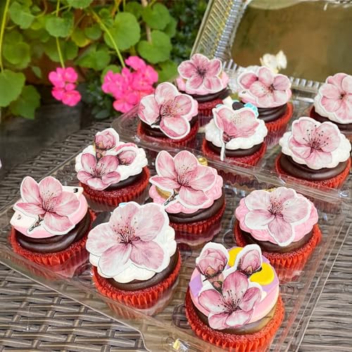 50Pcs Edible Flowers Cake Topper Cupcake Toppers Wedding Themed Party Baby Shower Birthday Party Cupcake Picks Anniversary Party Decorations Supplies Pink (50 Count)