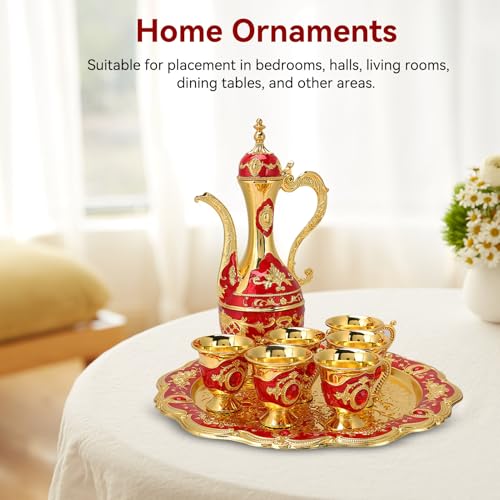 Tea Sets Vintage Coffee Pot Set with 6 Coffee Cup and Tea Tray Luxury Teapot Set Tea Party Set Art Crafts Wedding Gift