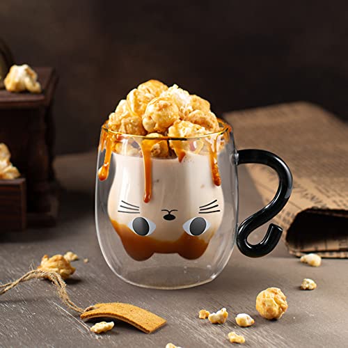 Cute Cat Mug Glass Coffee Cup 9.8oz Double Walled Glass Latte Mug