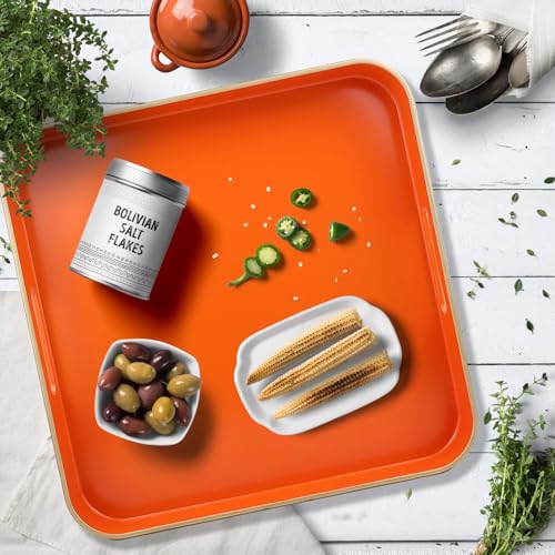 Orange Square Decorative Tray with Handles