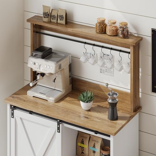 Farmhouse Coffee Bar Cabinet with Sliding Barn Door