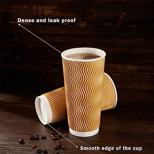90 Pack 16 oz Disposable Paper Coffee Cups Insulated Champagne (90 Count)