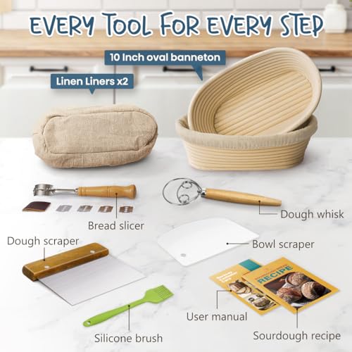 Sourdough Starter Kit with 2 Oval Banneton Bread Proofing Baskets (2 Count)