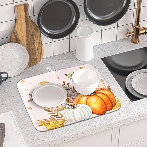 Fall Pumpkin Maple Dish Drying Mat for Kitchen Counter