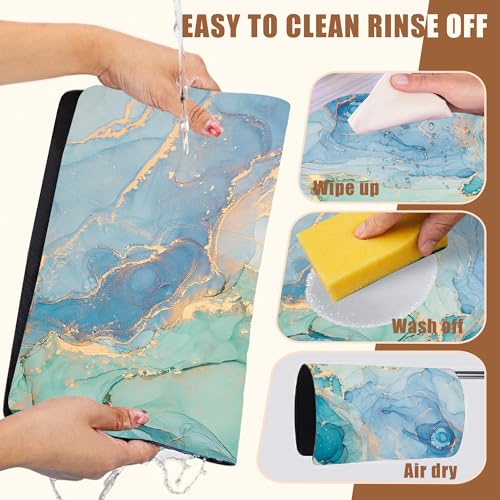 Turquoise and Blue Marble Coffee Mat Absorbent Dish Drying Mat for Kitchen Counter Hide Stain Rubber Backed Coffee Bar Accessories Fit Under Espresso Machine Dish Drainer