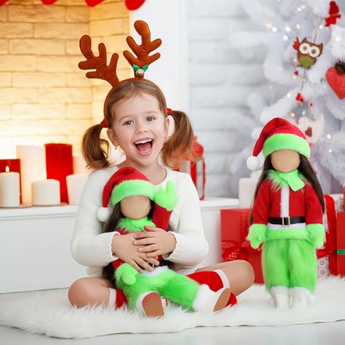 8 Pcs 18 Inch Christmas Doll Clothes and Accessories Lime Green Winter Outfits Set Sweaters Trousers Hats Shoes for 18 Inch Doll Gifts (8 Count)