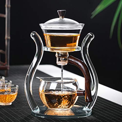 Glass Teapot Set Semi Automatic Drip Rotating with Infuser Lazy Kungfu Tea pot Set