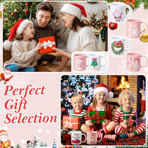 8 Pieces 12 oz Christmas Winter Coffee Mugs Gifts Set with Handle Ceramic Matching Cups for Staff Home School Office Table Centerpieces Housewarming Holiday Party (8 Count)
