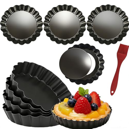 8 Pack Mini Tart Pans 4 Inch with Removable Bottom Round Nonstick Quiche Pan