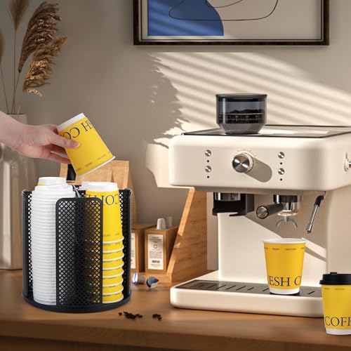 4 Compartment Rotating Paper Cup Holder & Coffee Cup Lid Storage Dispenser