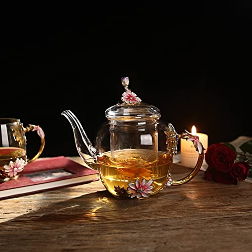 35OZ Enamel Glass Flower Teapot Gifts For Women