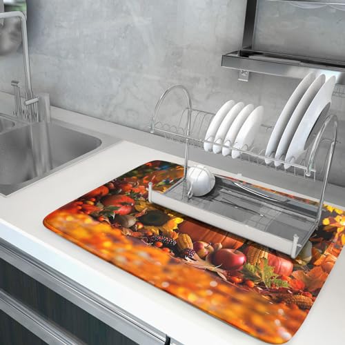 Fall Harvest Pumpkin Dish Drying Mat for Kitchen Counter