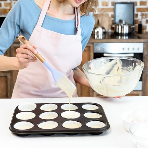 Wooden Handle Silicone Rubber Spatula Set for Kitchen Baking (2 Count)