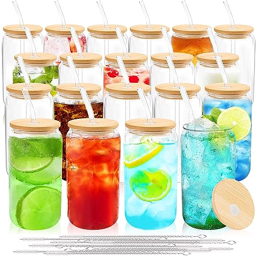 20pcs 16Oz Glass Cups with Bamboo Lids and Straws Drinking Glasses (20 Count)