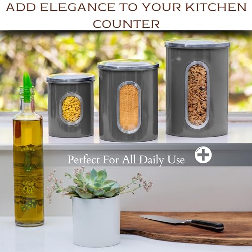 3 Pcs Gray Canisters Set for Kitchen Storage Airtight Jars (3 Count)