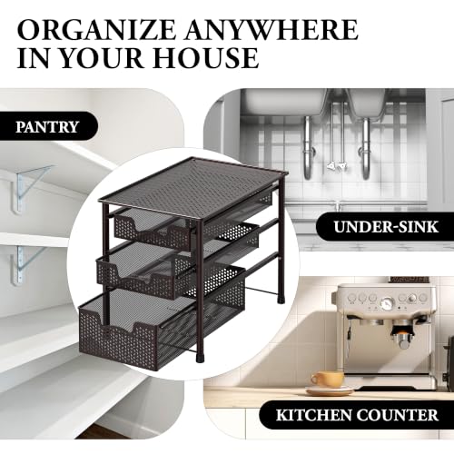 Stackable 3 Tier Sliding Basket Organizer Drawer (3 Count)