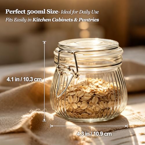 Ribbed Glass Jars with Airtight Lids 17oz 6 Pack Wide Mouth Pickling (6 Count)