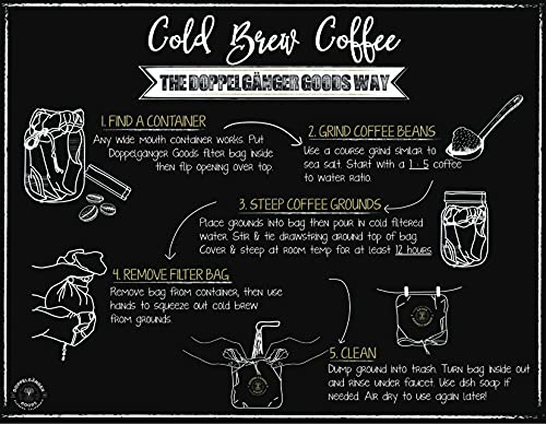 2-Pack, Large 12in x 12in) Organic Cotton Cold Brew Coffee Bag - Designed in California - Reusable Coffee Filter with EasyOpen Drawstring Cold Brew Maker for Pitchers, Mason Jars, & Toddy Systems (2 Count)