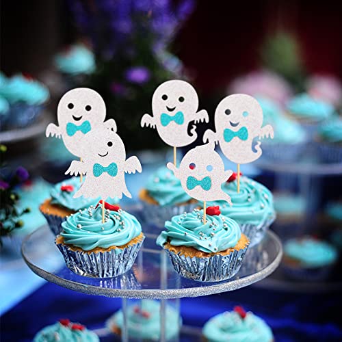 24Pcs Blue Ghost Cupcake Toppers Blue Halloween Baby Shower Decor (24 Count)