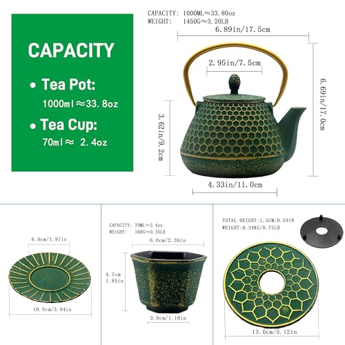 Cast Iron Teapot and Tea Cups Set