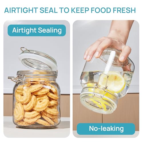 34oz Glass Food Storage Jars with Airtight Clamp Lids (3 Count)