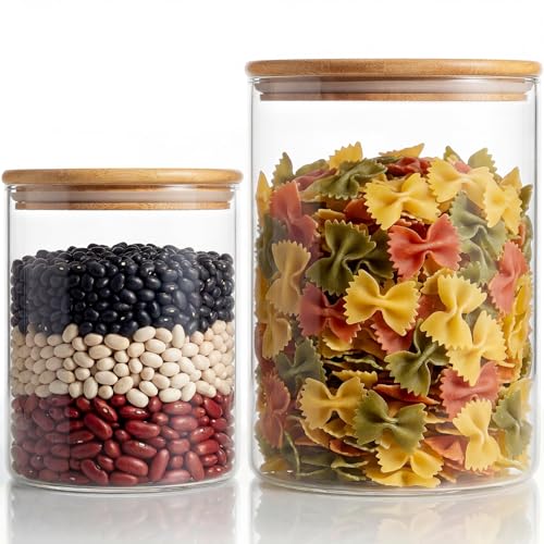 Large Glass Storage Containers with Bamboo Lids for Flour & Sugar (2 Count)