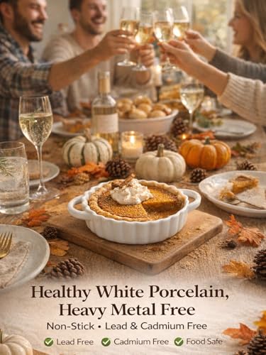 5in Ceramic Mini Pie Pan Set of 6 with Handles for Pie Quiche Tart. Easy to grip (6 Count)