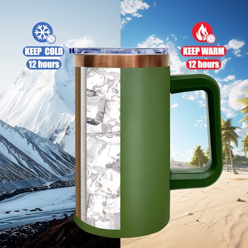 22oz Insulated Coffee Mug Bulk with Handle and Lid Army Green (4 Count)