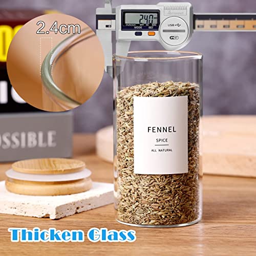 12 Pcs Glass Spice Jars With Bamboo Airtight Lids