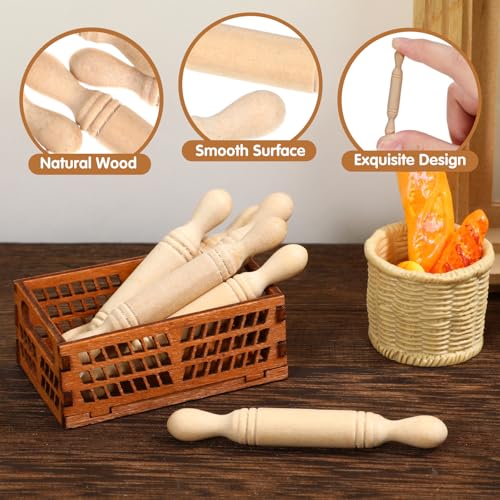 30 Pcs Mini Rolling Pins 1.96 Inch Wooden Simulation Kitchen Toys for Kids Miniature Dough Rollers for Dollhouse Decor Educational Craft Tools for Creativity and Imagination