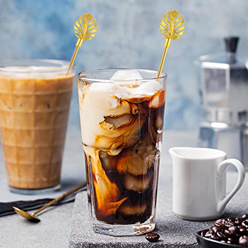 Stainless Steel Coffee Beverage Stirrers Stir Cocktail Drink Swizzle Stick with Palm leaf Metal Top