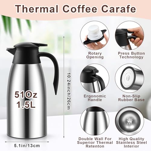 2 Pcs Thermal Coffee Carafe Insulated Stainless Steel Coffee Carafe for Hot Liquid Vacuum Thermal Pot Creamer Pitcher Dispenser with Brushes Keeping Hot Water Milk (4 Count)
