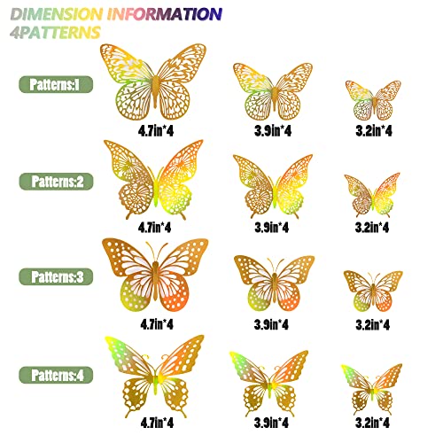 3D Butterfly Wall Decor 48 Pcs Laser Gold Butterfly Decorations (48 Count)