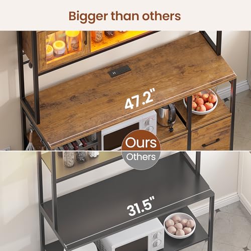 Bakers Rack with Power Outlet and LED Light
