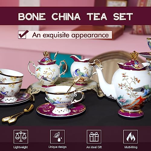Bone China Tea Set for Adults with Teapot