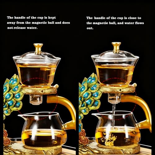 Lazy Kungfu Glass Tea Set Heat Resistant Semi Automatic Drip Rotating with Infuser Magnetic Teapot Set for Gongfu Tea Making Ideal