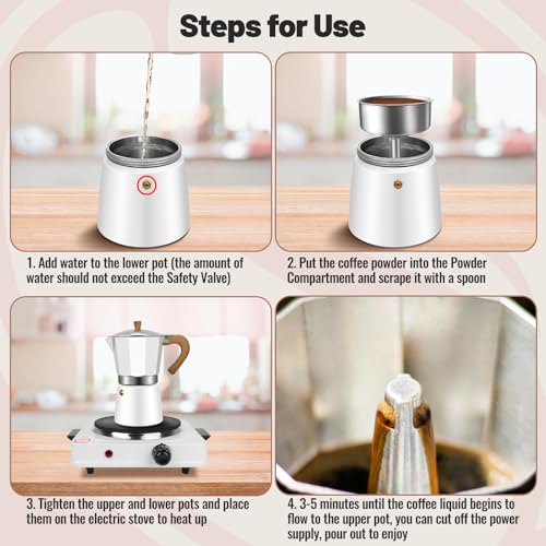 12 Cup Aluminum Moka Pot Classic Stovetop Espresso Coffee Maker 600ml 20oz Coffeemaker Percolator Mocha Express Preferred Cafe Makers for Italian and Cuban Café Brewing White
