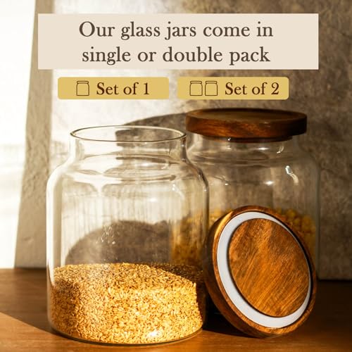 Glass Storage Container Airtight Food Jars Kitchen Canister with Wood Lids (2 Count)