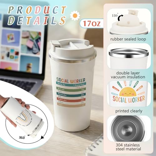 6 Pcs Graduation Gift for Bsw Msw Dsw Social Worker Appreciation Gifts for Women Men Coworker Office Stainless Steel Insulated Tumblers Coffee Travel Mug Cup with Lid (6 Count)